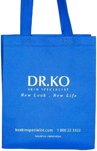 Blue DR.KO tote bag with the logo printed in white