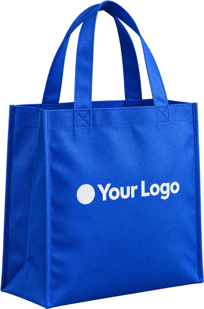 Plain royal blue non woven tote bag with flat handles
