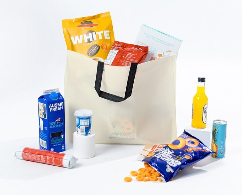 Printed carrier bags used by food and beverage businesses